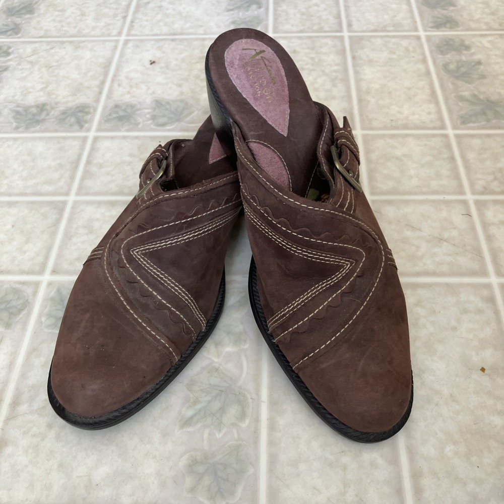 Clarks Artisan Sz 7.5 Mules Leather Slip On Stitching Shoe 73304 Brown Western